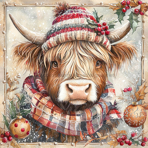 Christmas Highland Cow Sign, DCO-102168, Sign For Wreath, 10x10in Metal Sign