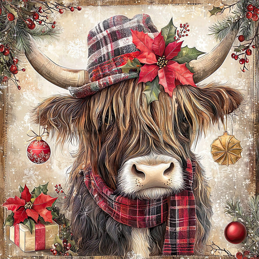 Christmas Highland Cow Sign, DCO-102176, Sign For Wreath, 10x10in Metal Sign