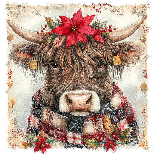 Christmas Highland Cow Sign, DCO-102182, Sign For Wreath, 10x10in Metal Sign