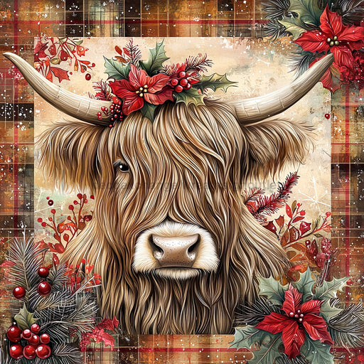 Christmas Highland Cow Sign, DCO-102183, Sign For Wreath, 10x10in Metal Sign