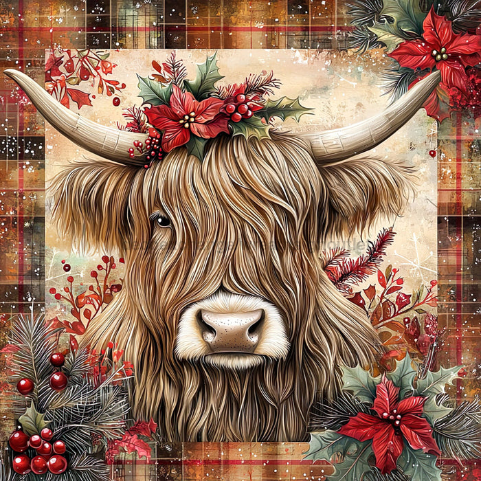 Christmas Highland Cow Sign, DCO-102183, Sign For Wreath, 10x10in Metal Sign