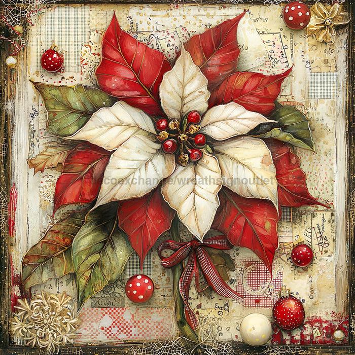 Christmas Poinsettia, DCO-102222, Sign For Wreath, 10x10in Metal Sign