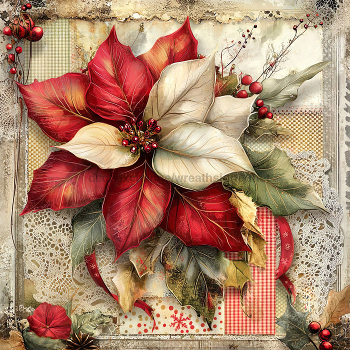 Christmas Poinsettia, DCO-102228, Sign For Wreath, 10x10in Metal Sign