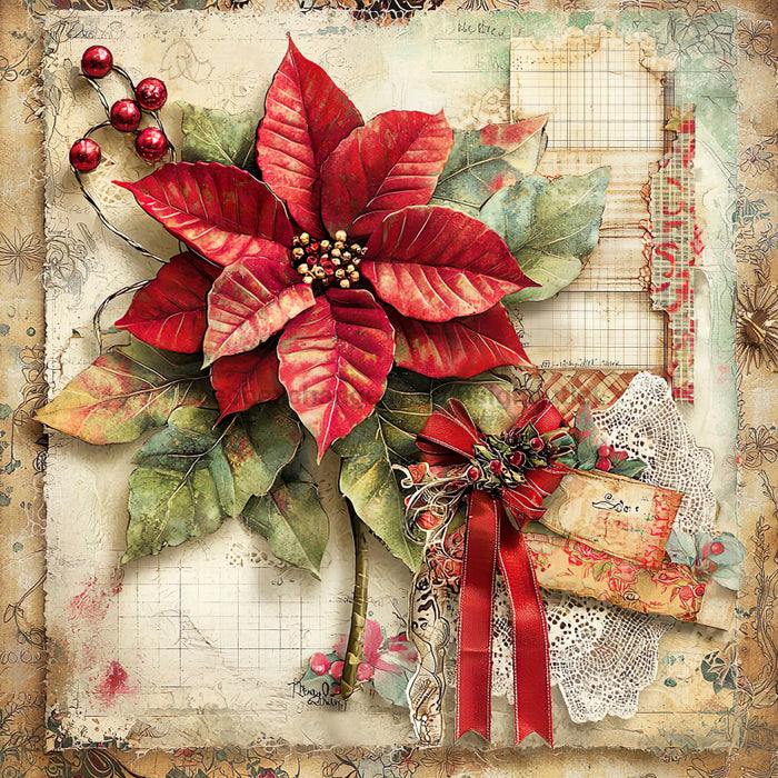 Christmas Poinsettia, DCO-102229, Sign For Wreath, 10x10in Metal Sign