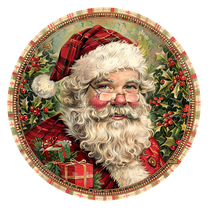 Christmas Santa, DCO-102671, Sign For Wreath, 10" Metal Sign