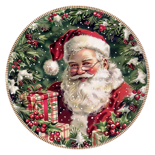 Christmas Santa, DCO-102673, Sign For Wreath, 10" Metal Sign