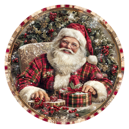 Christmas Santa, DCO-102683, Sign For Wreath, 10" Metal Sign