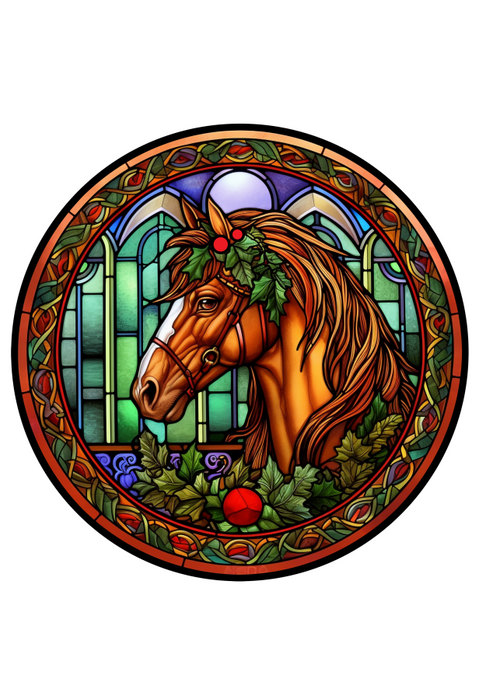 Christmas Sign 3D Stained Glass Decoe-4619 For Wreath 10 Round Metal