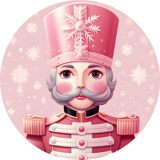 Christmas Sign, Pink Nutcracker, DECOE-4638, Sign For Wreath, 10" Round Metal Sign - DecoExchange®