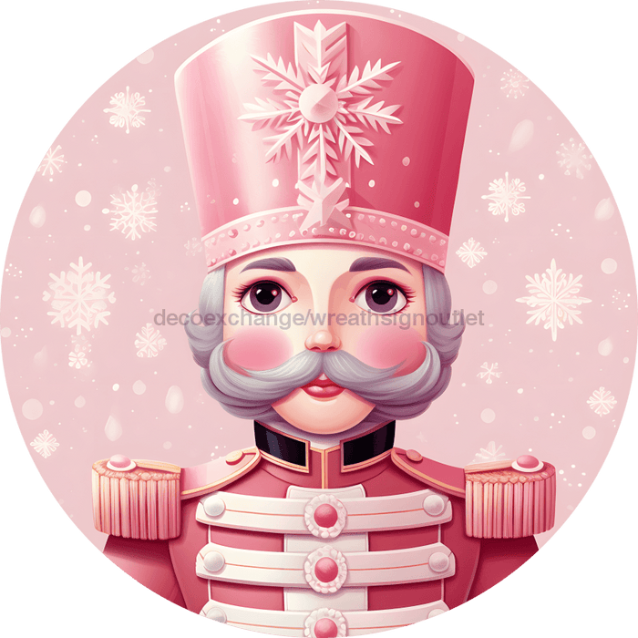 Christmas Sign, Pink Nutcracker, DECOE-4638, Sign For Wreath, 10" Round Metal Sign - DecoExchange®