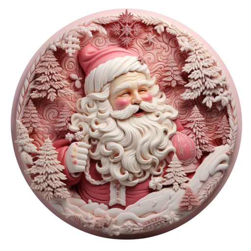 Christmas Sign, Pink Santa, DECOE-4656, Sign For Wreath, 10" Round Metal Sign - DecoExchange®