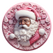 Christmas Sign, Pink Santa, DECOE-4661, Sign For Wreath, 10" Round Metal Sign - DecoExchange®