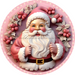 Christmas Sign Pink Santa Decoe-4670 For Wreath 10 Round Metal