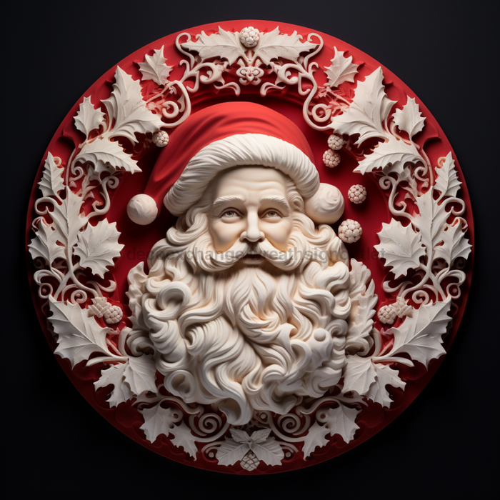 Christmas Sign Red 3D Santa Dco-00614 For Wreath 10 Round Metal