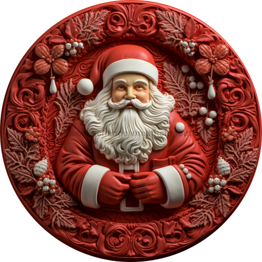 Christmas Sign Red Santa 3D Dco-00611 For Wreath 12 Round Metal Metal