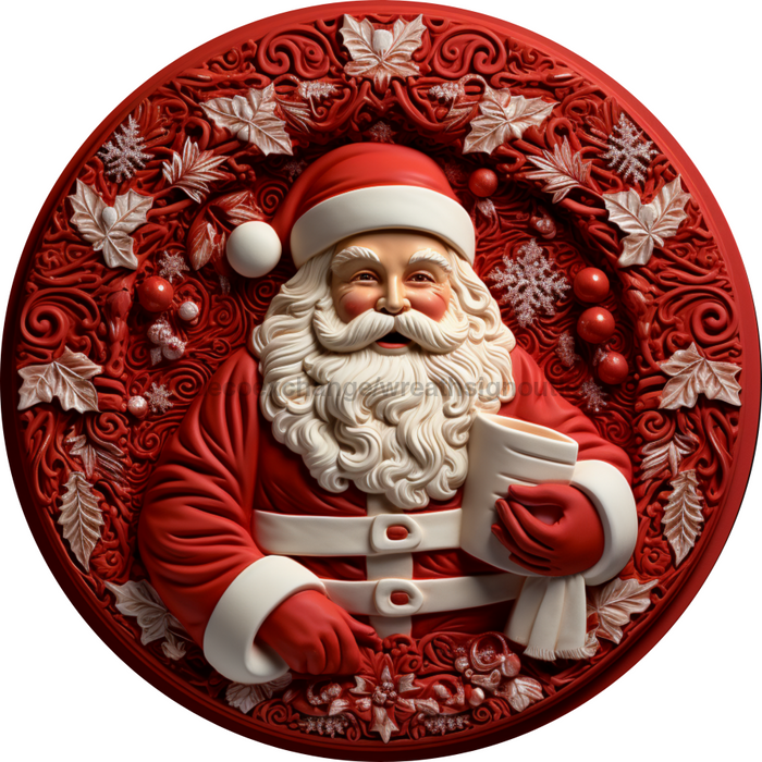 Christmas Sign Red Santa 3D Dco-00612 For Wreath 12 Round Metal Metal