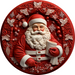 Christmas Sign Red Santa 3D Dco-00612 For Wreath 12 Round Metal Metal