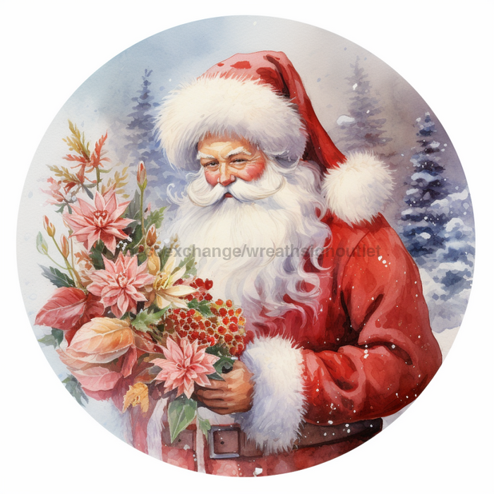 Christmas Sign, Santa Sign, DCO-00446, Sign For Wreath, 10" Round Metal Sign - DecoExchange®
