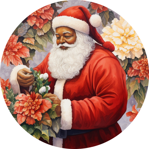Christmas Sign, Santa Sign, DCO-00538, Sign For Wreath, 10" Round Metal Sign - DecoExchange®