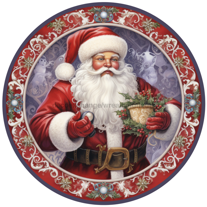 Christmas Sign, Santa Sign, DCO-00540, Sign For Wreath, 10" Round Metal Sign - DecoExchange®