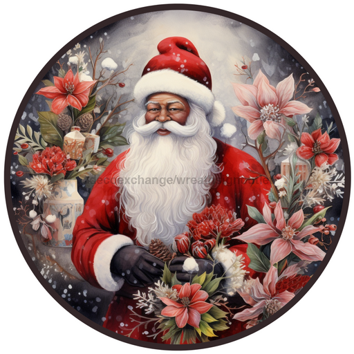 Christmas Sign, Santa Sign, DCO-00554, Sign For Wreath, 10" Round Metal Sign - DecoExchange®