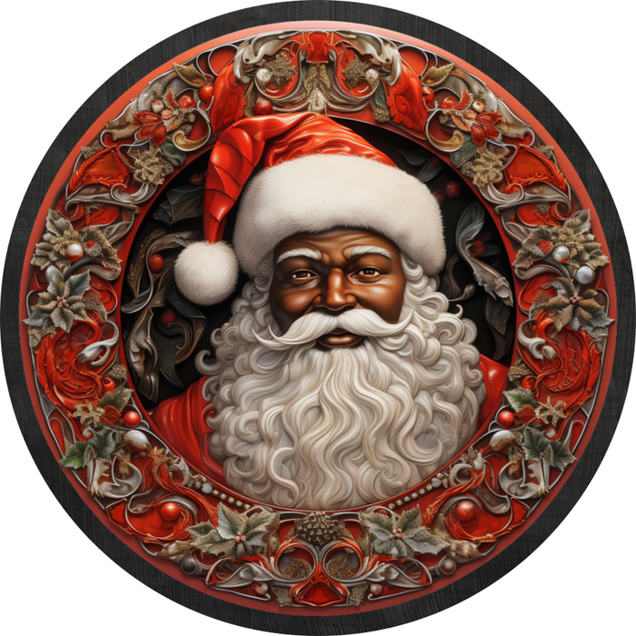 Christmas Sign, Traditional Santa, DECOE-4660, Sign For Wreath, 10" Round Metal Sign - DecoExchange®