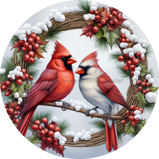 Christmas Sign Winter Cardinal Dco-00609 For Wreath 10 Round Metal