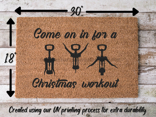 Christmas Workout, Wine Funny Christmas Door Mat | Funny Christmas Doormat | Christmas Holiday Gift | Welcome Mat | Doormat | Winter Decor