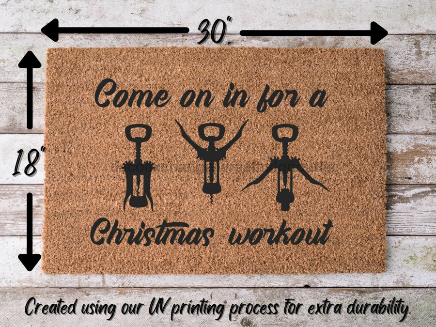 Christmas Workout, Wine Funny Christmas Door Mat | Funny Christmas Doormat | Christmas Holiday Gift | Welcome Mat | Doormat | Winter Decor