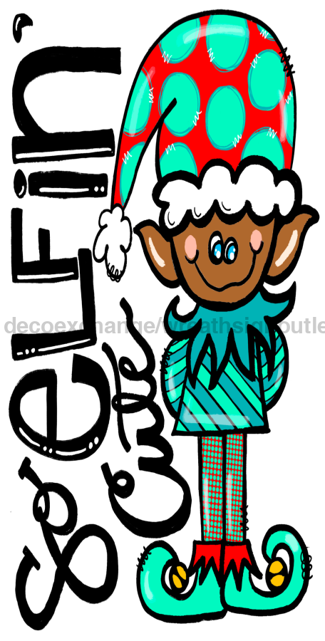 Christmas Wreath Sign, Elfin Cute, 6"x12" Metal Sign DECOE-076, DecoExchange, Sign For Wreaths - DecoExchange