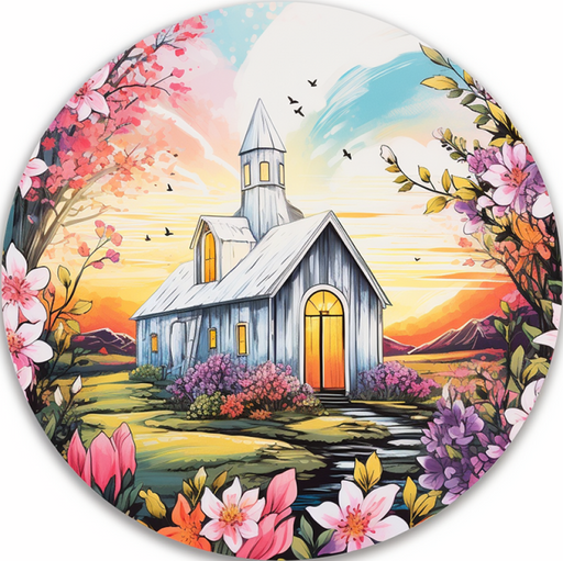 Colorful Church Door Hanger Dco-00851-Dh Sign For Wreath 18’ Round