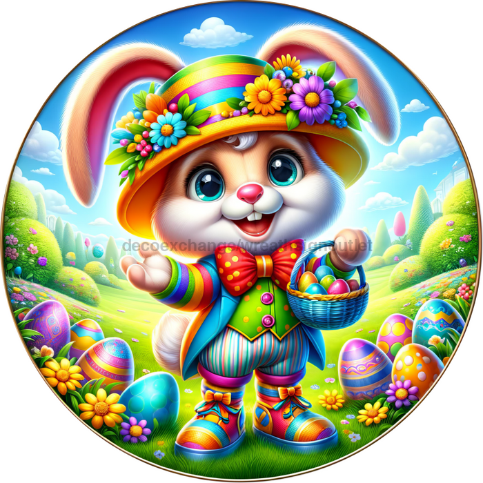 Colorful Easter Sign Bunny Decoe-5176 10’ Metal Round