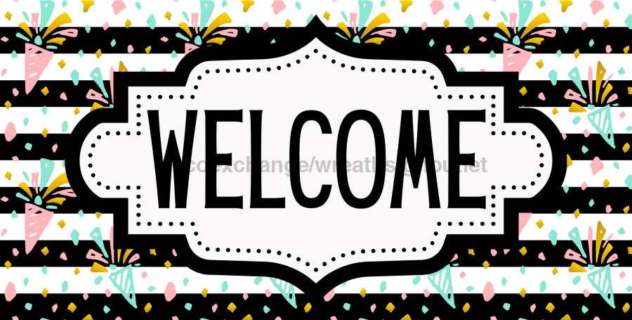 Confetti Welcome Sign, DCO-01254, Sign For Wreath, 6x12" Metal Sign - DecoExchange®