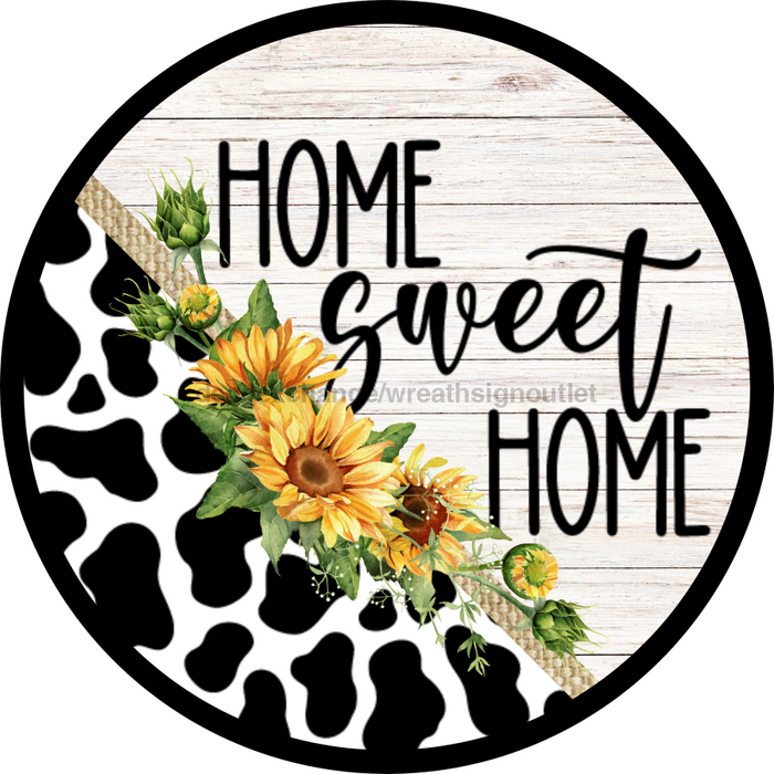 Cow Sign Home Sweet Decoe-4654 For Wreath 10 Round Metal