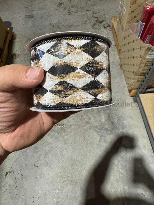 Cream Canvas/Black Faded Harlequin/Gold Metallic 2.5’’X10Y 72437-40-20 Ribbon
