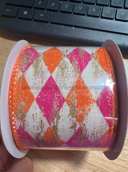 Crm Cnvs/Or-Fuch Faded Hrlqn/Gld Mtlc 2.5’’X10Y 51505-40-28 Ribbon