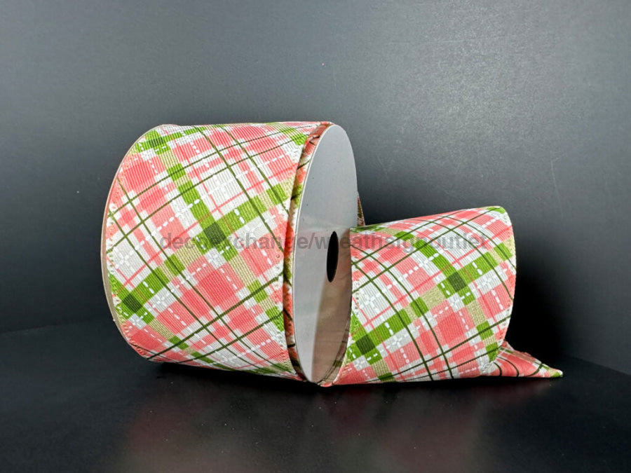 Crm Diag Lin/Coral-Moss-Wht Argyle 2.5’’X10Y 46512-40-46 Ribbon