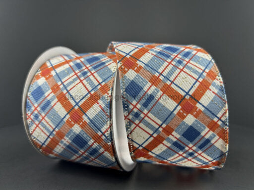 Crm Diag Lin/Rust-Blue-Gld Argyle 2.5’X10Y 65432-40-05 Ribbon