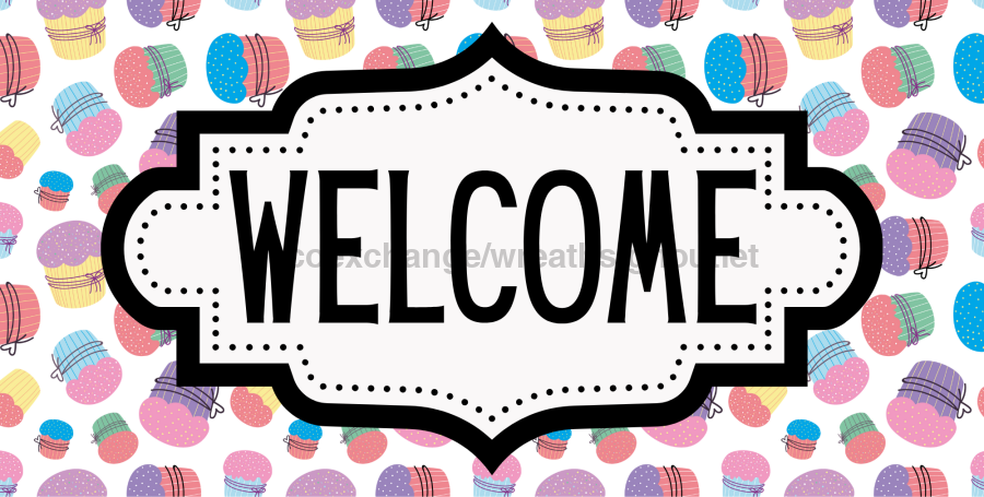 Cupcake Welcome Sign, DCO-01241, Sign For Wreath, 6x12" Metal Sign - DecoExchange®