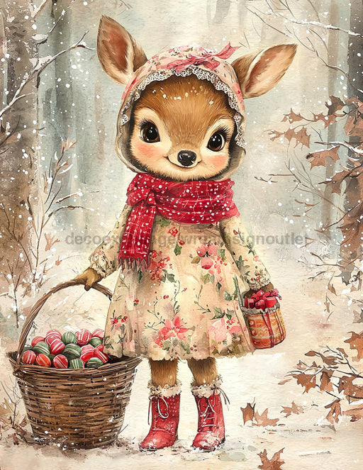 Cute Christmas Deer, DCO-102160, Sign For Wreath, 10x10in Metal Sign