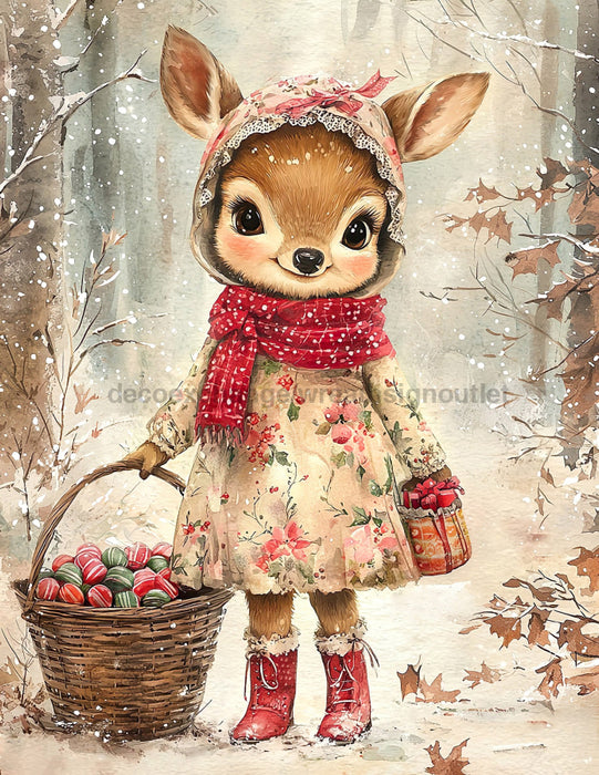 Cute Christmas Deer, DCO-102160, Sign For Wreath, 10x10in Metal Sign