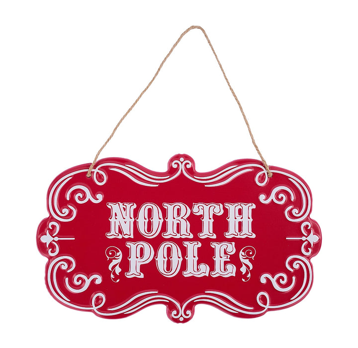 11.5"L X 6.75"H North Pole Tin Sign Red/White MD177324