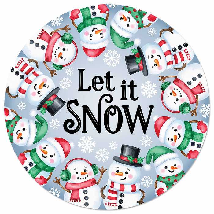 12"Dia "Let It Snow" W/Snowman Sign Pale Blue/Red/Emerald MD1896M2