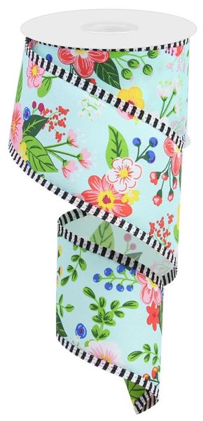 2.5"X10YD Graphic FLORALS/STRIPE Aqua/Pink/Blu/Yel/Grn/Red RGA8518WC