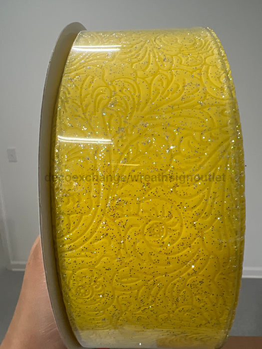 Daff Clr Glittered Flower Embossed 2.5’’X50Y 72433-40-22C Ribbon