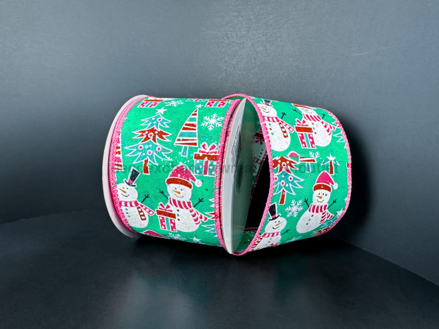 Dk Mint Glt Stn/Snowmen Frolick 2.5’’X10Y 72504-40-06 Ribbon