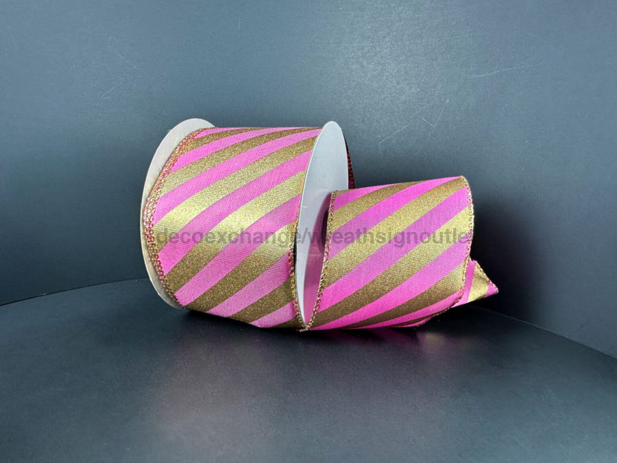 Dk Pink Stn/Gld Mtlc Diag Stripes 2.5’’X10Y 72507-40-15 Ribbon