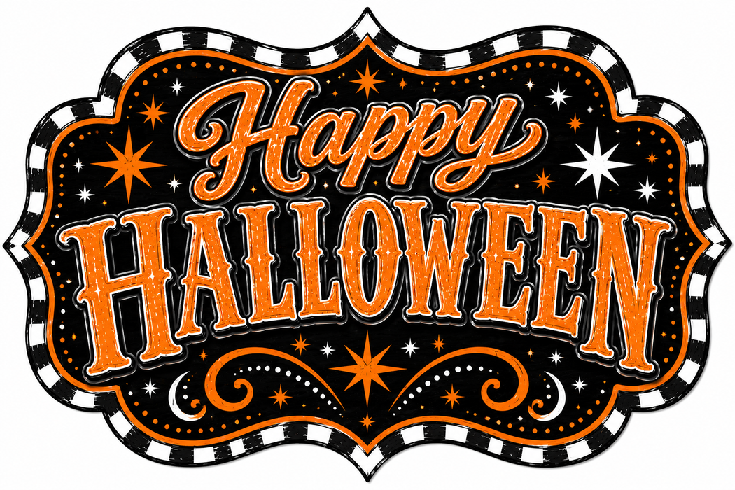 Happy Halloween Orange Check Marquee, DBJ-W-0046, 12in Sign For Wreath, Wood Wreath Sign - DecoExchange®