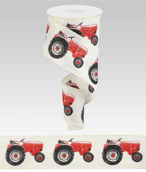 2.5"X10YD Tractor on Pg Fabric Ivory/Black/Red RG01486CM