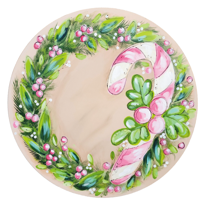 Christmas Door Hanger, Pink Candy Cane wood sign, DD-W-0001-DH, 22" Door Hanger - DecoExchange®